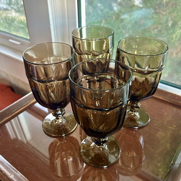 Vintage Libbey Gibraltar Duratuff Olive Green Water Goblets – Set of 4 - Picture 9 of 15